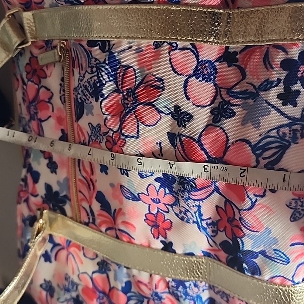 Lilly Pulitzer Pink and Blue Floral Bag with Gold Straps- NWOT - Picture 7 of 11